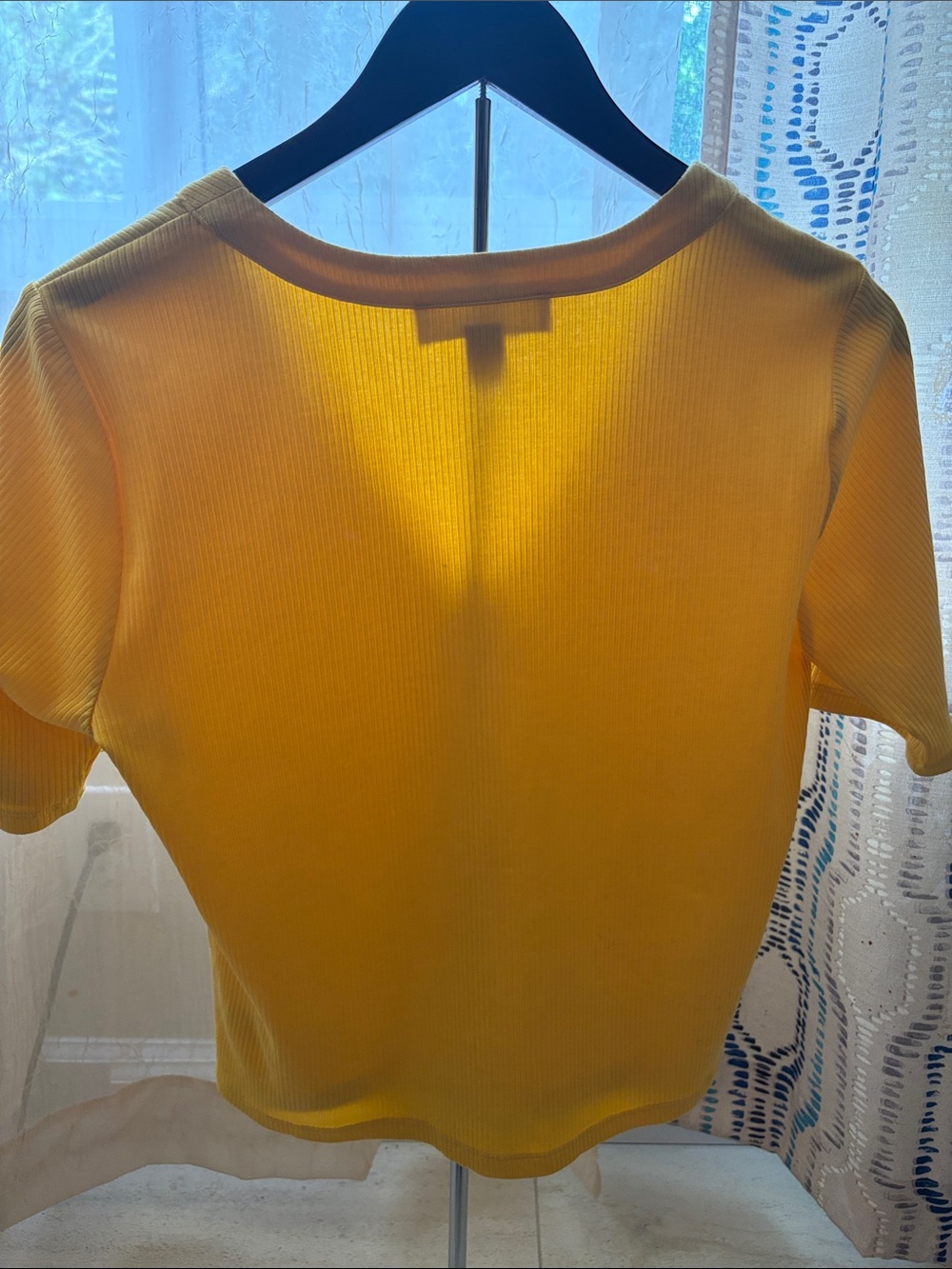 Michael Kors Yellow Ribbed Button-Front Top - Picture 5 of 7